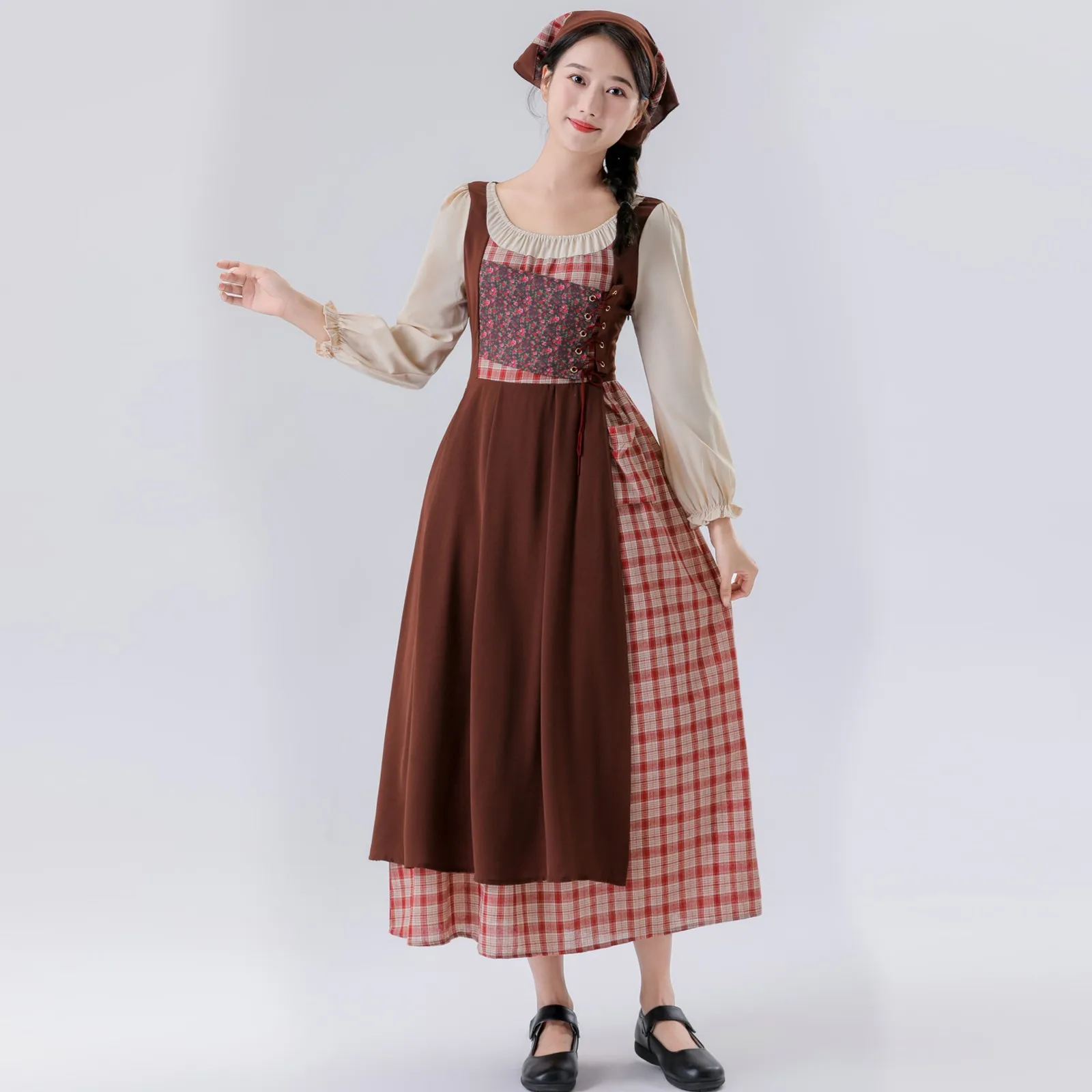 Ladies' Temperement Pastoral Style Fresh Patchwork Long Sleeve A-line Skirt Plaid And Flower Splicing High Waist U-neck Dress
Ladies' Temperement Pastoral Style Fresh Patchwork Long Sleeve A-line Skirt Plaid And Flower Splicing High Waist U-neck Dress