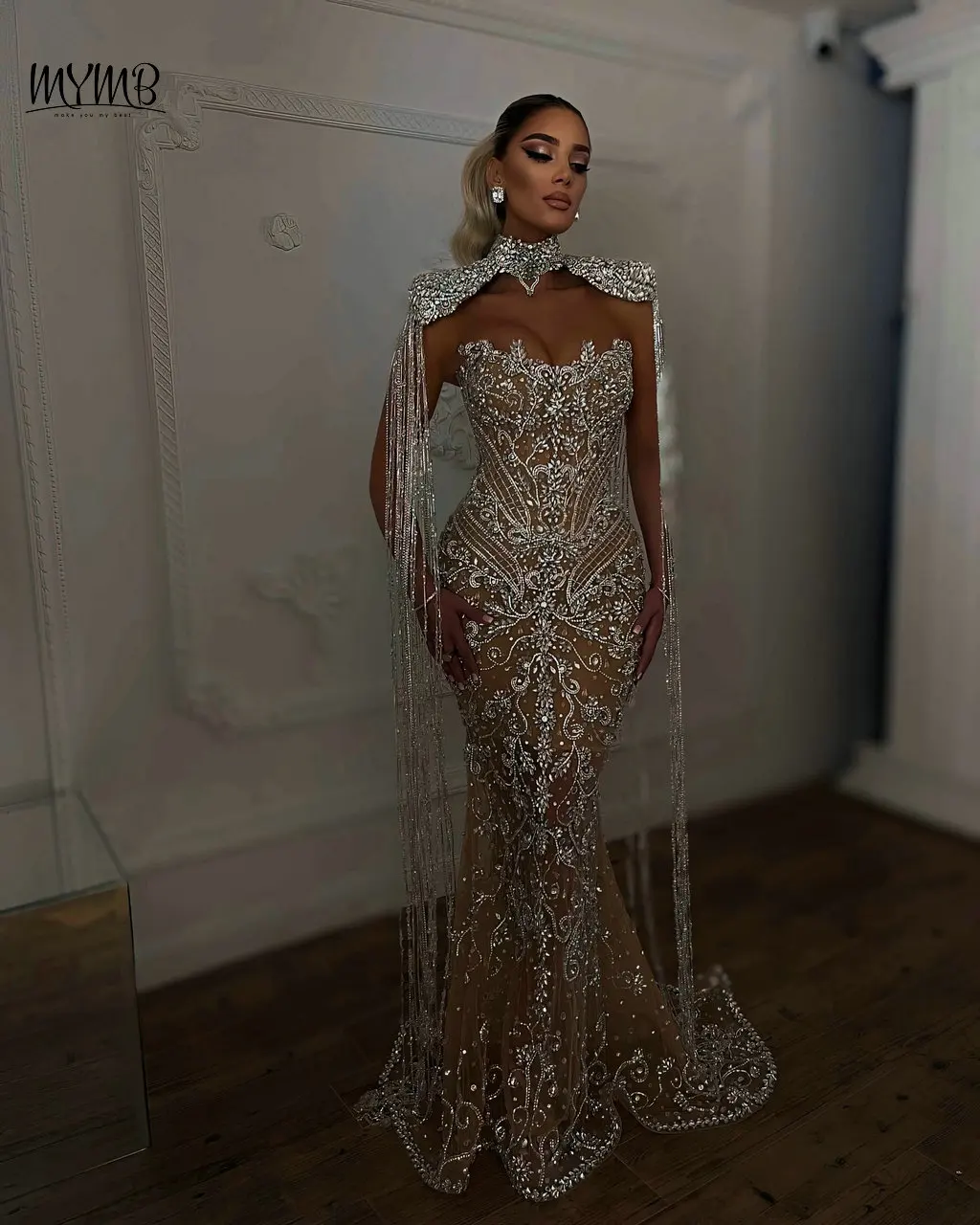 MYMB Nude Arabic Sexy Slip Mermaid Evening Party Gown Luxury Beaded Tassel Cape Sleeves Wedding Guest Dresses Customized MY30118
MYMB Nude Arabic Sexy Slip Mermaid Evening Party Gown Luxury Beaded Tassel Cape Sleeves Wedding Guest Dresses Customized MY30118