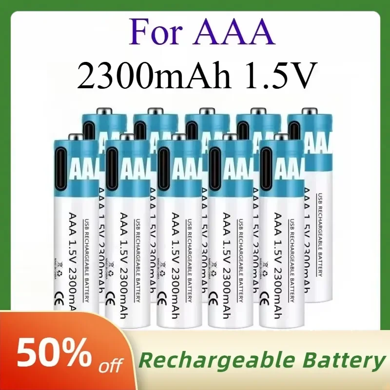 2300mAh 1.5V AAA Rechargeable Battery with Type-C Fast Charging for Air Conditioner and TV Remote Control Replacement Battery
2300mAh 1.5V AAA Rechargeable Battery with Type-C Fast Charging for Air Conditioner and TV Remote Control Replacement Battery