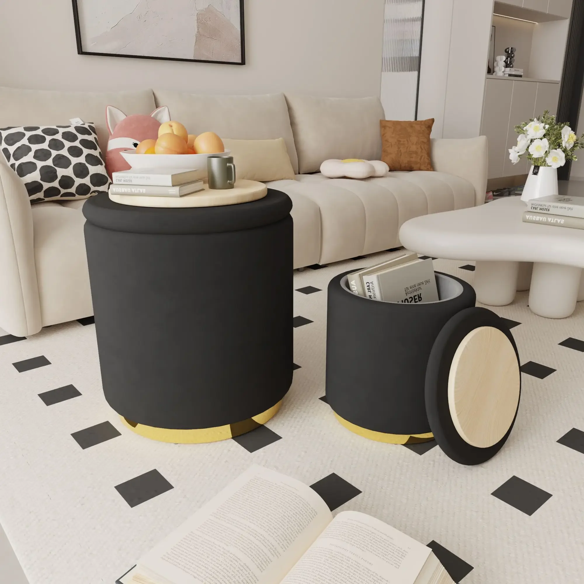 Set of 2 Modern Velvet Fabric Storage Ottomans - Round Design with Ample Storage Space for Bedroom Organization ,Ottoman
Set of 2 Modern Velvet Fabric Storage Ottomans - Round Design with Ample Storage Space for Bedroom Organization ,Ottoman