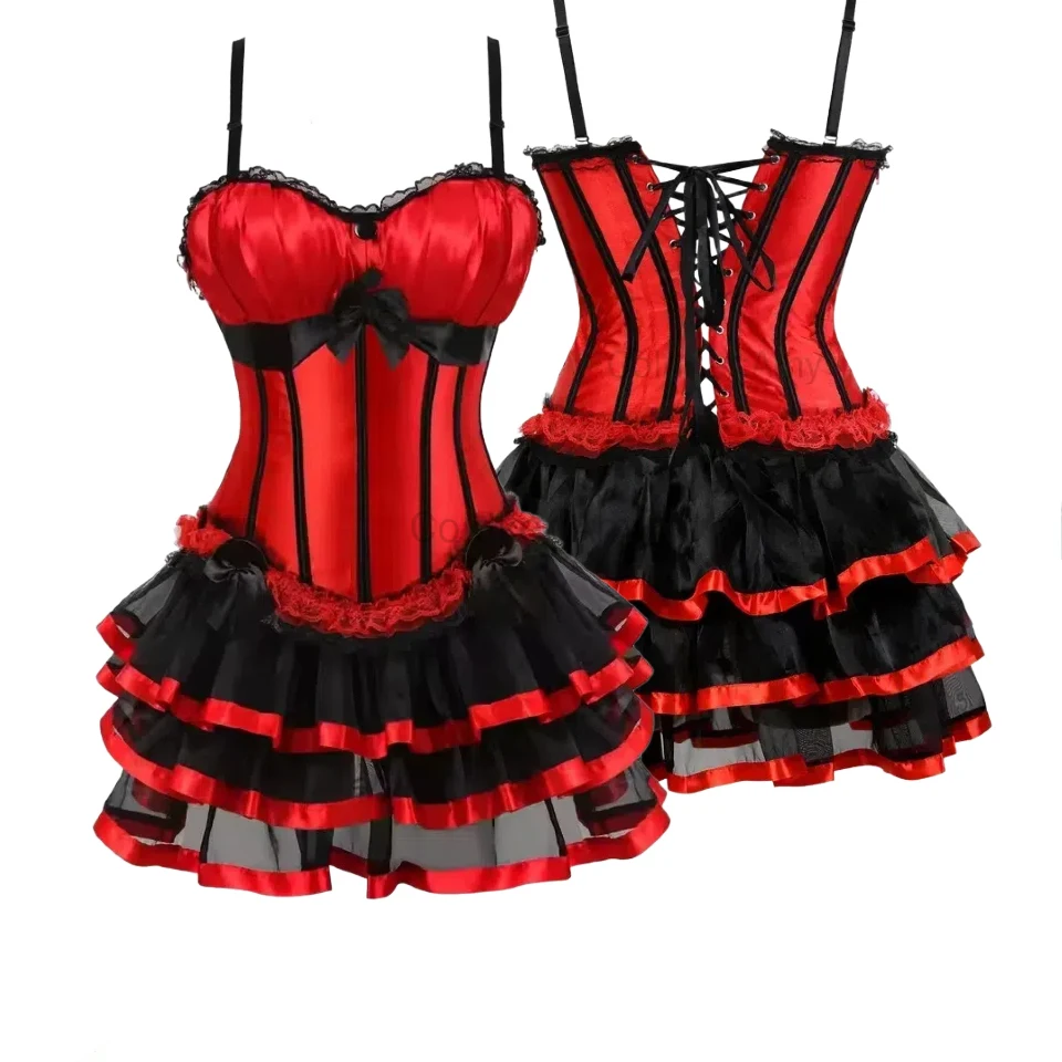 Victorian Red Satin Overbust Corset with Skirt Women Gothic Burlesque Bustier Dress Halloween Festival Rave Steampunk Costume
Victorian Red Satin Overbust Corset with Skirt Women Gothic Burlesque Bustier Dress Halloween Festival Rave Steampunk Costume