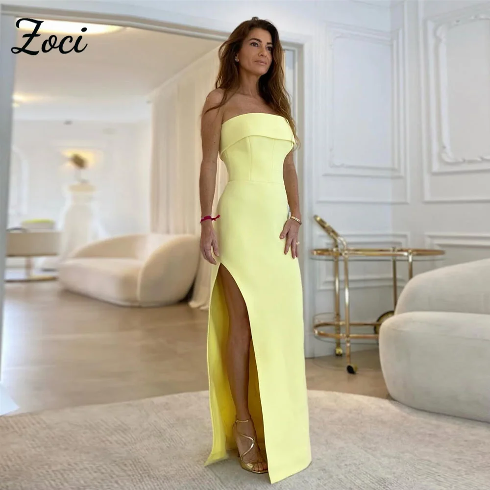 Zoci Strapless Crepe Yellow Prom Dresses Sleeveless Buttons Mermaid Wedding Party Gown Customized Matte Satin vestidos de festa
Zoci Strapless Crepe Yellow Prom Dresses Sleeveless Buttons Mermaid Wedding Party Gown Customized Matte Satin vestidos de festa