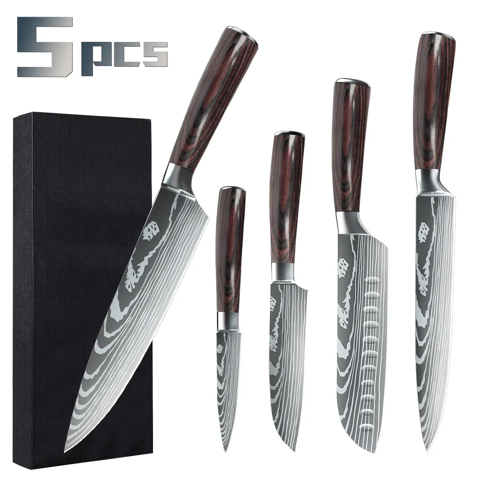 New Stainless Steel Kitchen Knives Set Laser Damascus Pattern Chef Knife Santoku Knife Pro Boning Knife Wooden Handle
New Stainless Steel Kitchen Knives Set Laser Damascus Pattern Chef Knife Santoku Knife Pro Boning Knife Wooden Handle