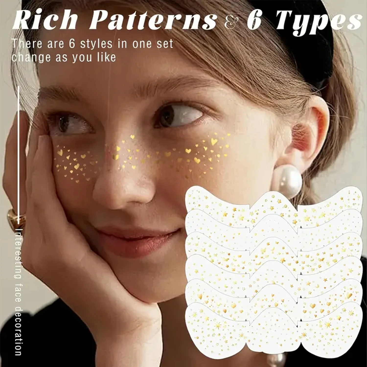 6 Sheets Sparkling Freckle Tattoo Stickers, Waterproof Golden Glitter Faux Freckles in Various Shapes 
6 Sheets Sparkling Freckle Tattoo Stickers, Waterproof Golden Glitter Faux Freckles in Various Shapes