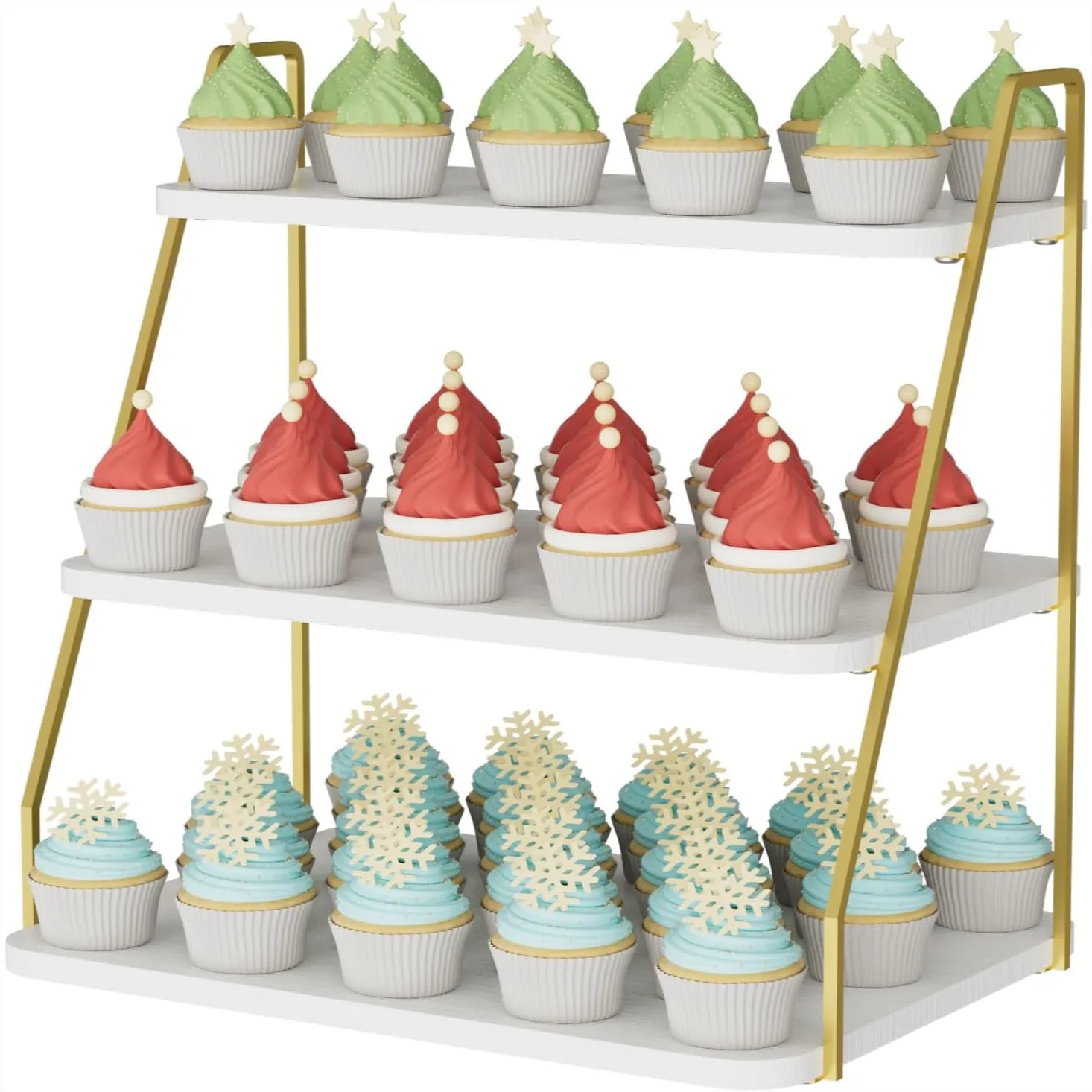 3-Tier Cupcake Stand for 55 Cupcakes, Wood & Metal Tower Display for Birthday Wedding Party Decor, White Gold
3-Tier Cupcake Stand for 55 Cupcakes, Wood & Metal Tower Display for Birthday Wedding Party Decor, White Gold