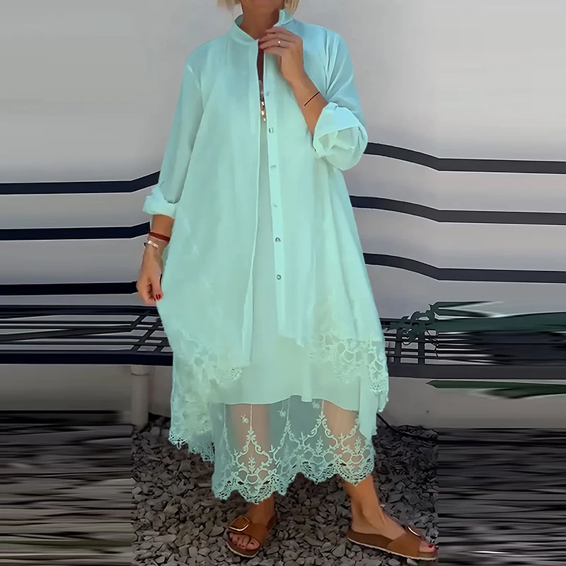 Stylish O Neck Sleeveless Hollow Dress&Long Sleeve Shirts Suits Spring Summer New Lace Patchwork 2pc Set Women Casual Solid Set
Stylish O Neck Sleeveless Hollow Dress&Long Sleeve Shirts Suits Spring Summer New Lace Patchwork 2pc Set Women Casual Solid Set