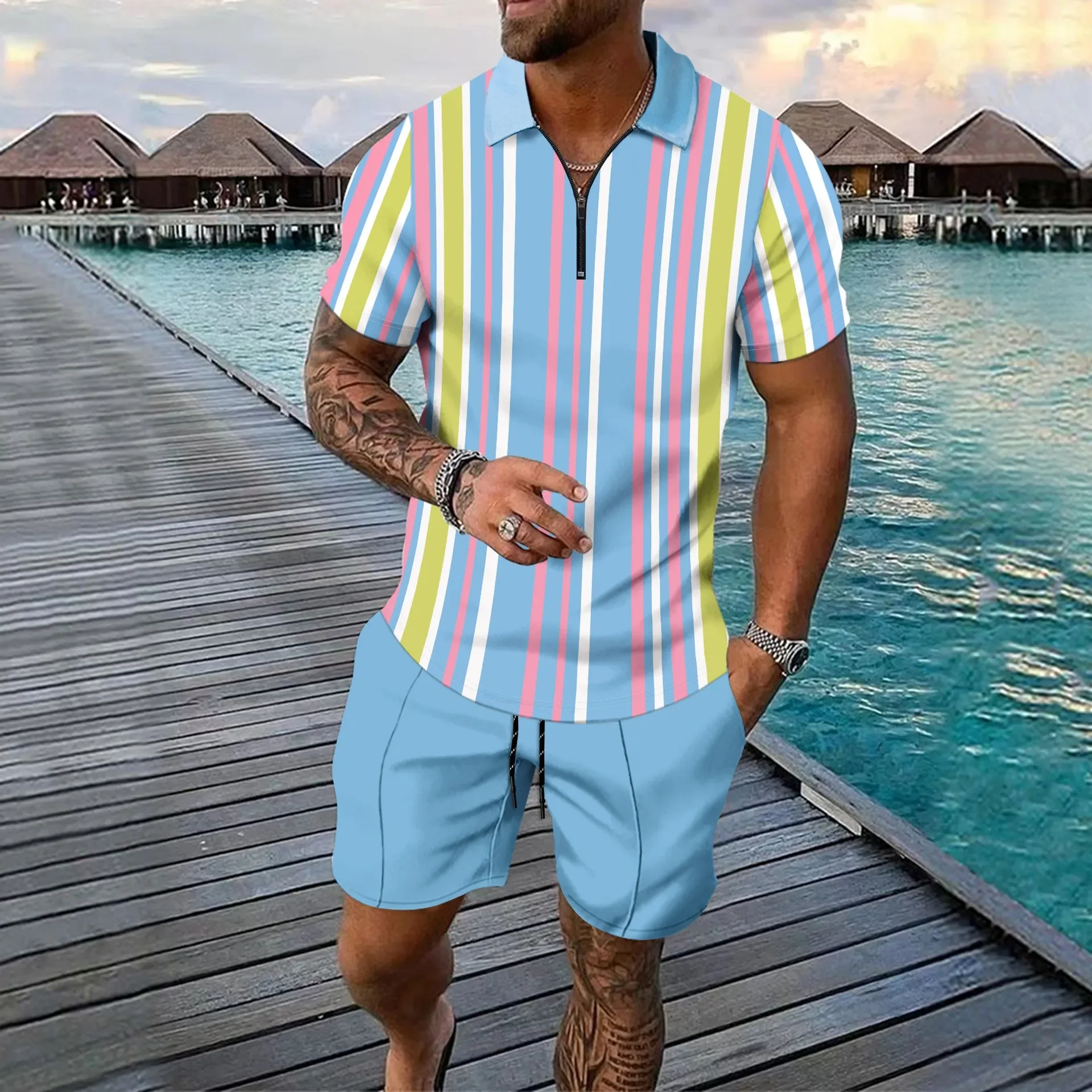 2025 Summer New Men's Striped Daily Casual Short-sleeved Shorts Two-piece Sports Casual Men's Suit Sports Suit Two Piece Set
2025 Summer New Men's Striped Daily Casual Short-sleeved Shorts Two-piece Sports Casual Men's Suit Sports Suit Two Piece Set