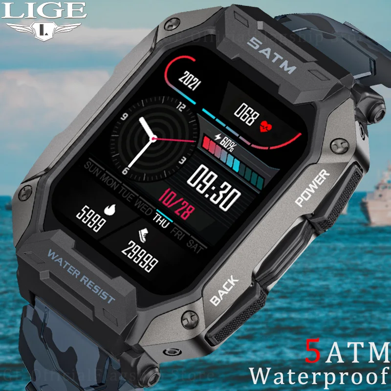 LIGE Military Smart Watch Men 5ATM Waterproof Smartwatch For Android iOS Fitness Swim Bracelet Camouflage Digital Watch Outdoor
LIGE Military Smart Watch Men 5ATM Waterproof Smartwatch For Android iOS Fitness Swim Bracelet Camouflage Digital Watch Outdoor