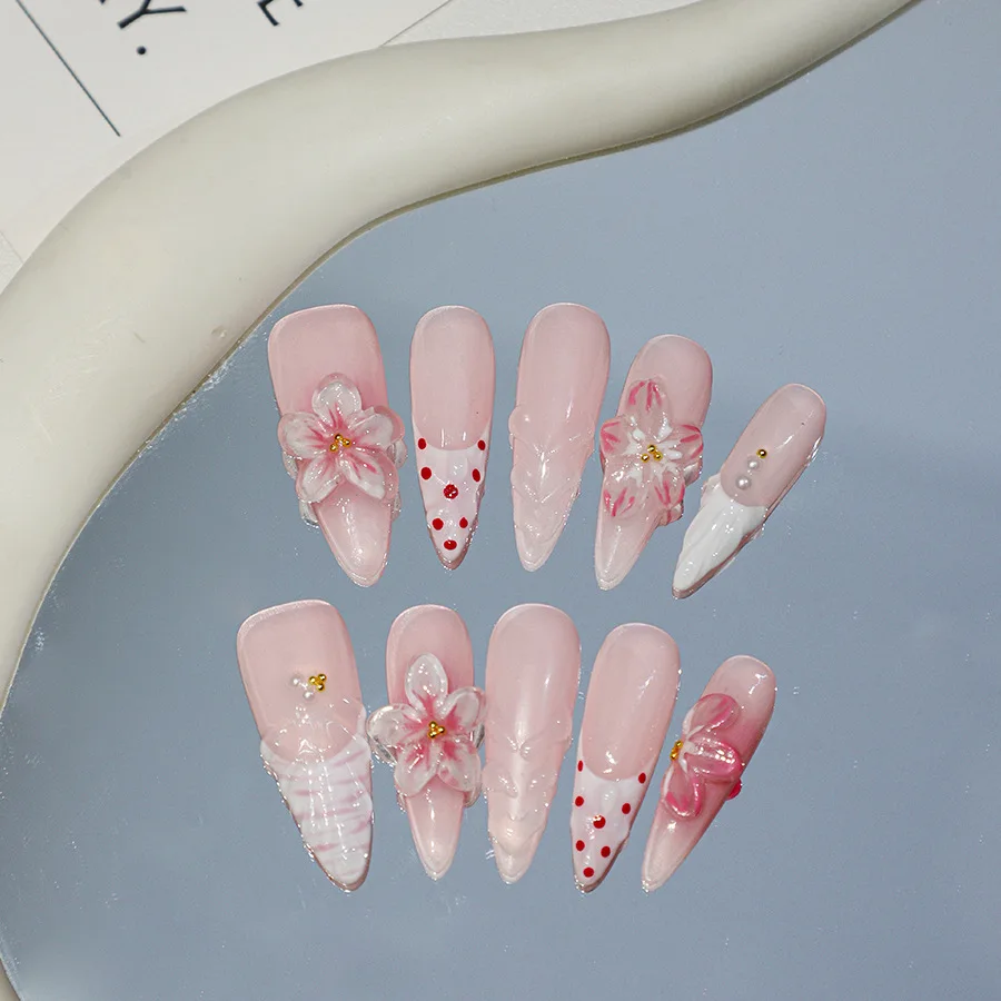 10pcs Handmade French Press on Nails Pink 3D Carving Flower Design Long Tip Fake Nails Wearable Sweet Fake Nails for Women Girls
10pcs Handmade French Press on Nails Pink 3D Carving Flower Design Long Tip Fake Nails Wearable Sweet Fake Nails for Women Girls