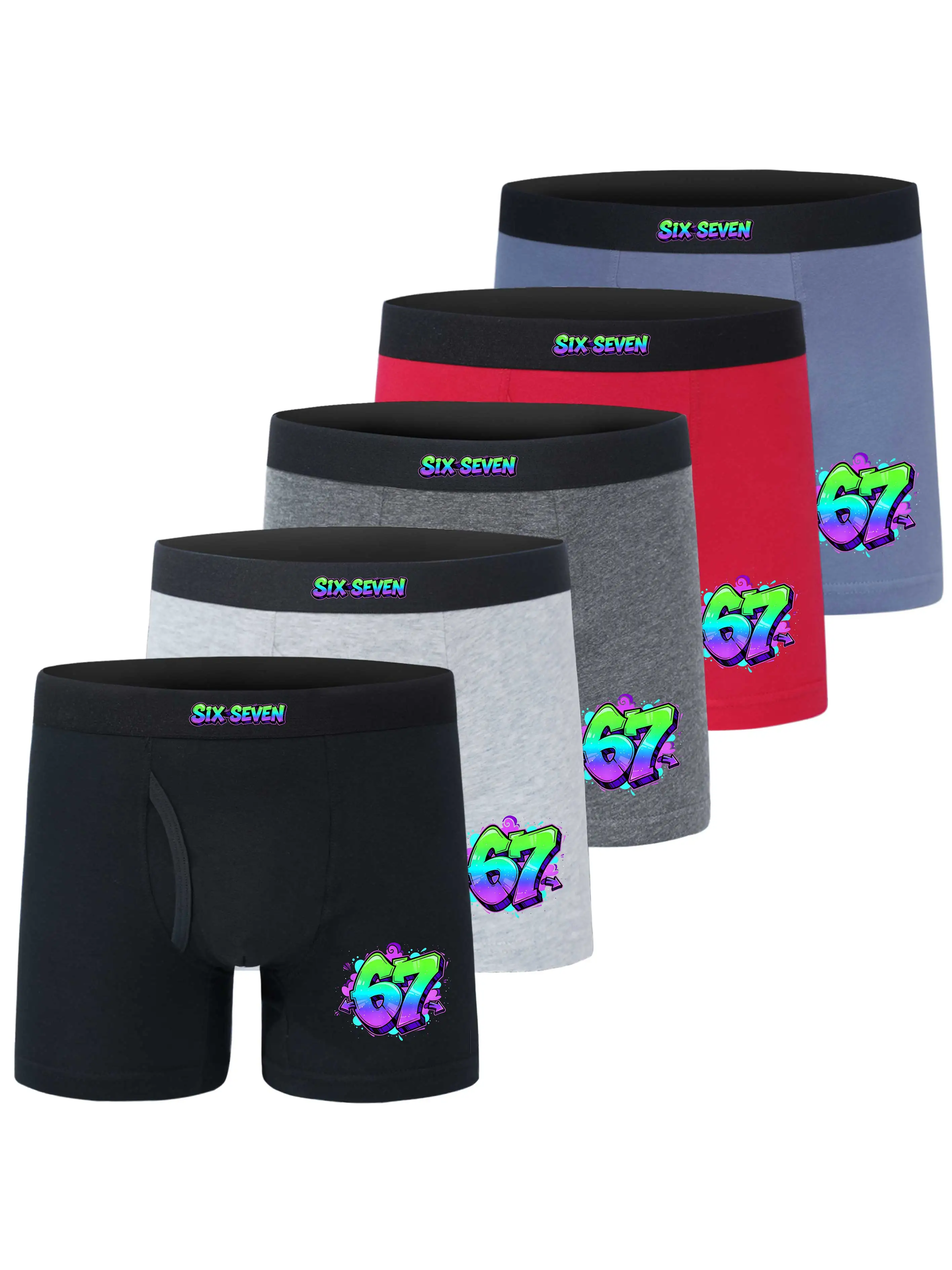 5PCS Boys' Boxer Briefs 95% Cotton 5% Elastane Comfort Fit Underwear with Graffiti 'Six Seven 67' Print
5PCS Boys' Boxer Briefs 95% Cotton 5% Elastane Comfort Fit Underwear with Graffiti 'Six Seven 67' Print