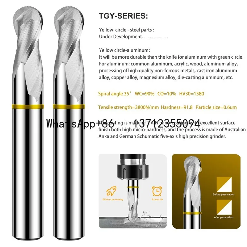 Tungsten Steel Carbide For Aluminu Milling Cutter 2F Color-Ring Coating CNC Mechanical Ball End Endmills Tools TGY-HRC55
Tungsten Steel Carbide For Aluminu Milling Cutter 2F Color-Ring Coating CNC Mechanical Ball End Endmills Tools TGY-HRC55