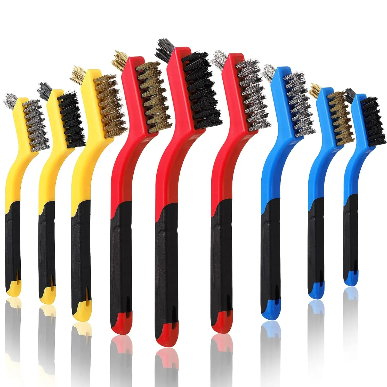 9 Pcs Wire Brush Set Nylon Brass Stainless Steel Bristles Curved Handle Grip Cleaning Rust Remover Dirt Paint Removal
9 Pcs Wire Brush Set Nylon Brass Stainless Steel Bristles Curved Handle Grip Cleaning Rust Remover Dirt Paint Removal