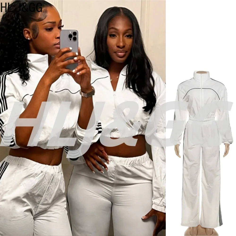 HLJ&GG Fashion Stripe Printing Sporty Two Piece Sets Women Zipper Long Sleeve Crop Top And Pants Outifts Casual 2pcs Tracksuits
HLJ&GG Fashion Stripe Printing Sporty Two Piece Sets Women Zipper Long Sleeve Crop Top And Pants Outifts Casual 2pcs Tracksuits