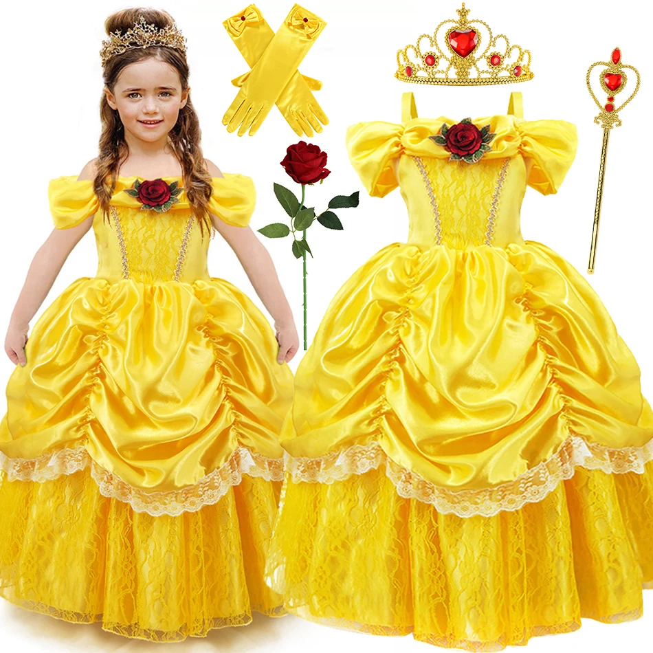 Детское платье принцессы Белль для девочек, кружевное желтое бальное платье для дня рождения, праздников, карнавала, Хэллоуина
Детское платье принцессы Белль для девочек, кружевное желтое бальное платье для дня рождения, праздников, карнавала, Хэллоуина