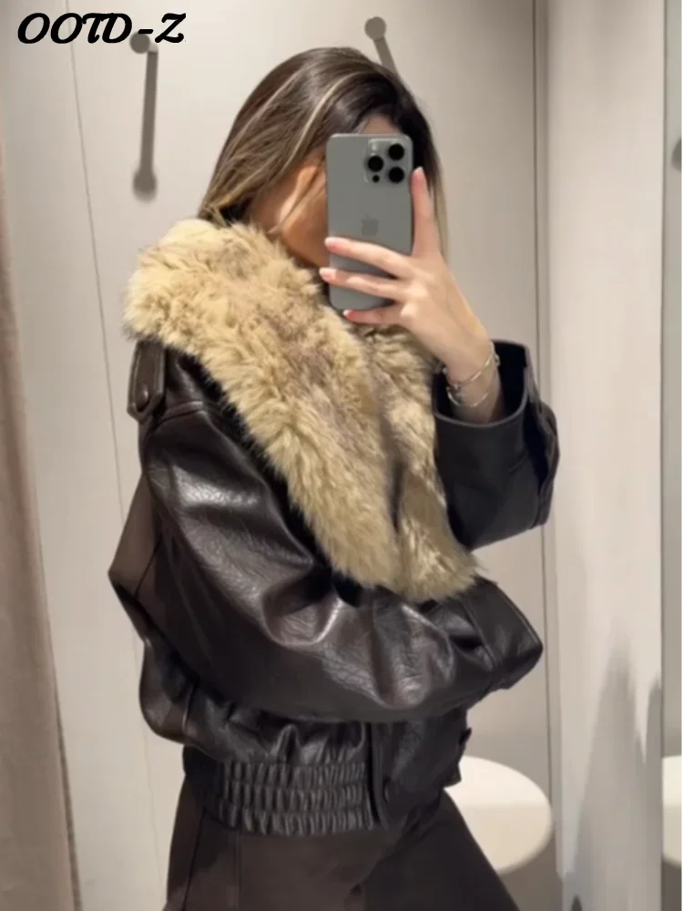 Stylish Fur Patchwork Leather Jacket Women Detachable Collar Double Breasted Waist Closed Coat 2025 Autumn Winter Lady Outwear
Stylish Fur Patchwork Leather Jacket Women Detachable Collar Double Breasted Waist Closed Coat 2025 Autumn Winter Lady Outwear