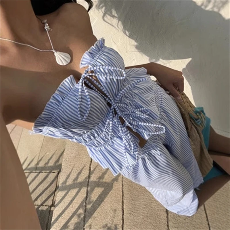 Fashion Ruffle Straight Holiday Outfit Casual Sleeveless Lace Up Vacation 2Piece Summer Street Striped Printed Outfits Strapless
Fashion Ruffle Straight Holiday Outfit Casual Sleeveless Lace Up Vacation 2Piece Summer Street Striped Printed Outfits Strapless