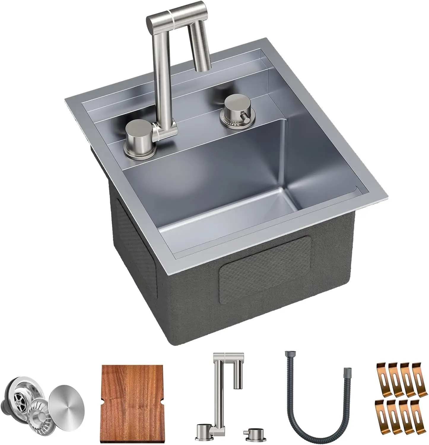 RV Kitchen Sink, 13 x 15 x 9 Inch Undermount Bar Sink 16 Gauge Stainless Steel Single Bowl Sink with Faucet Cutting Board, Grey
RV Kitchen Sink, 13 x 15 x 9 Inch Undermount Bar Sink 16 Gauge Stainless Steel Single Bowl Sink with Faucet Cutting Board, Grey