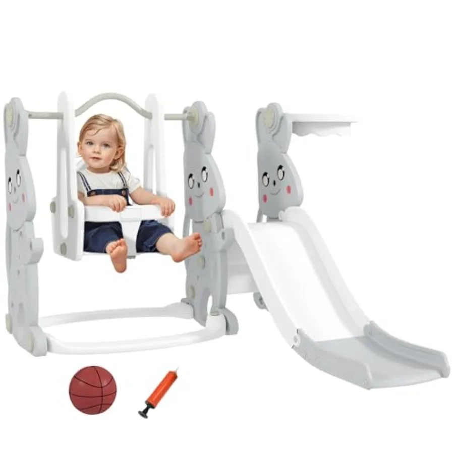 Игровой комплекс 4-в-1 для малышей: горка и качели для детей 1,5-4 лет, игровая площадка в виде кролика с лазалкой, корзиной и баскетбольным кольцом для дома и улицы
Игровой комплекс 4-в-1 для малышей: горка и качели для детей 1,5-4 лет, игровая площадка в виде кролика с лазалкой, корзиной и баскетбольным кольцом для дома и улицы