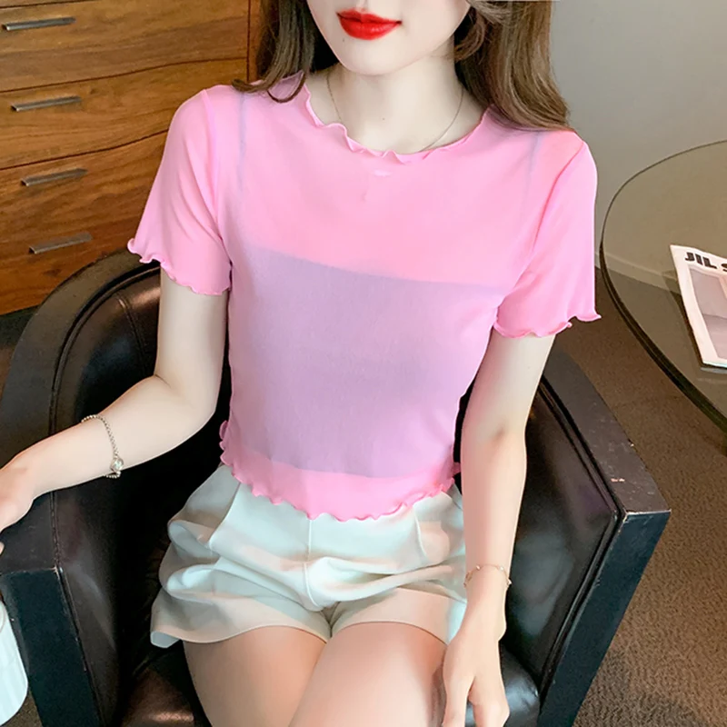 Summer Womens Short Sleeve Mesh Crop Top T Shirts Girl Transparent Stretchy Slim Tee Tshirt For Woman
Summer Womens Short Sleeve Mesh Crop Top T Shirts Girl Transparent Stretchy Slim Tee Tshirt For Woman