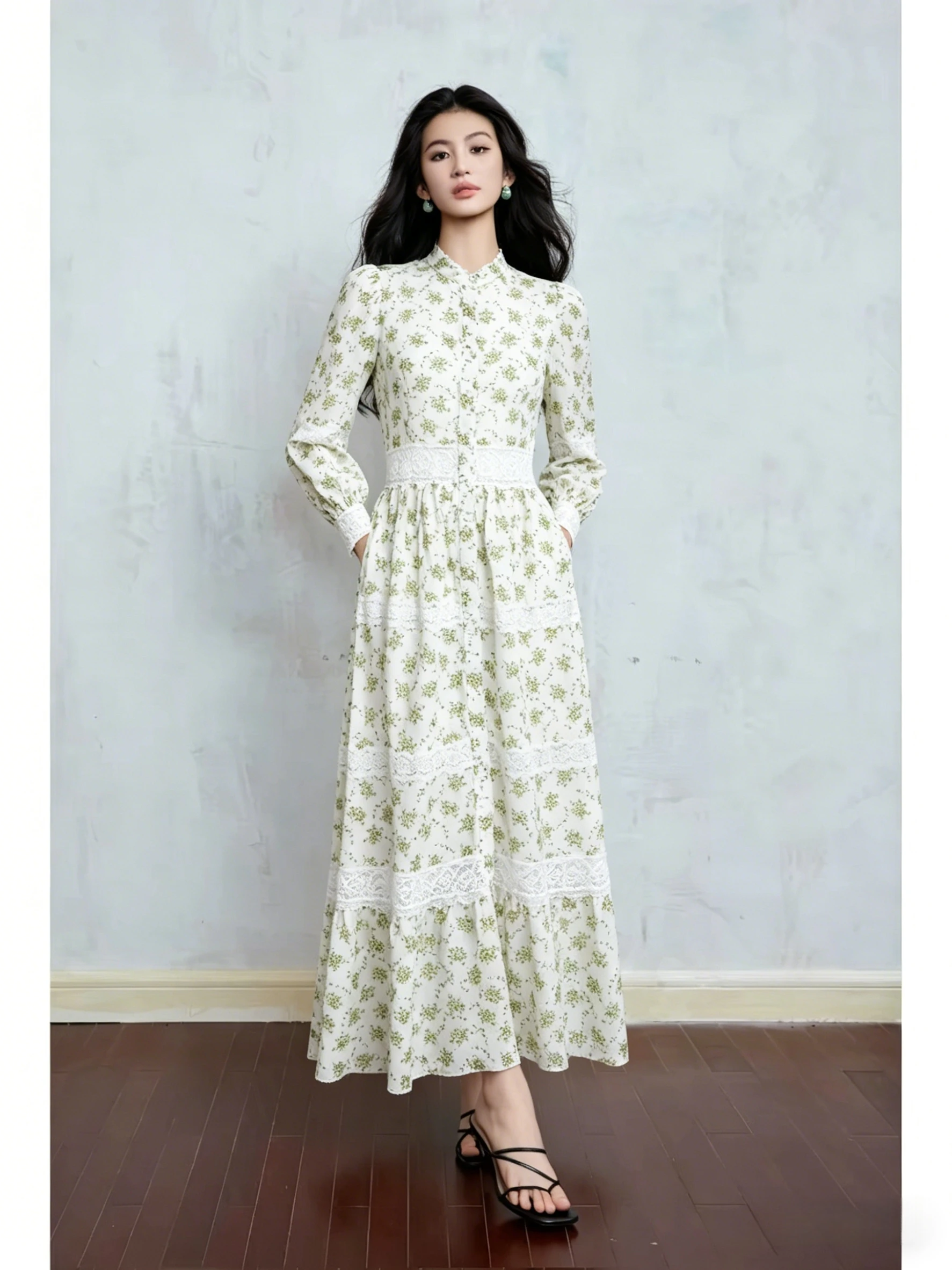 French Style Long Floral Lace Patchwork Waist Cinched Dress Elegant Country Casual Travel A-Line Silhouette Single Button Clo...
French Style Long Floral Lace Patchwork Waist Cinched Dress Elegant Country Casual Travel A-Line Silhouette Single Button Clo...