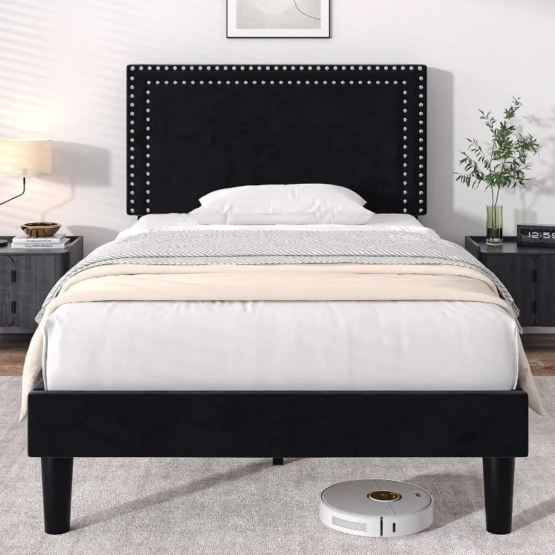 Double size platform bed frame adjustable cushioned headboard, sturdy wooden strip support, easy to assemble
Double size platform bed frame adjustable cushioned headboard, sturdy wooden strip support, easy to assemble