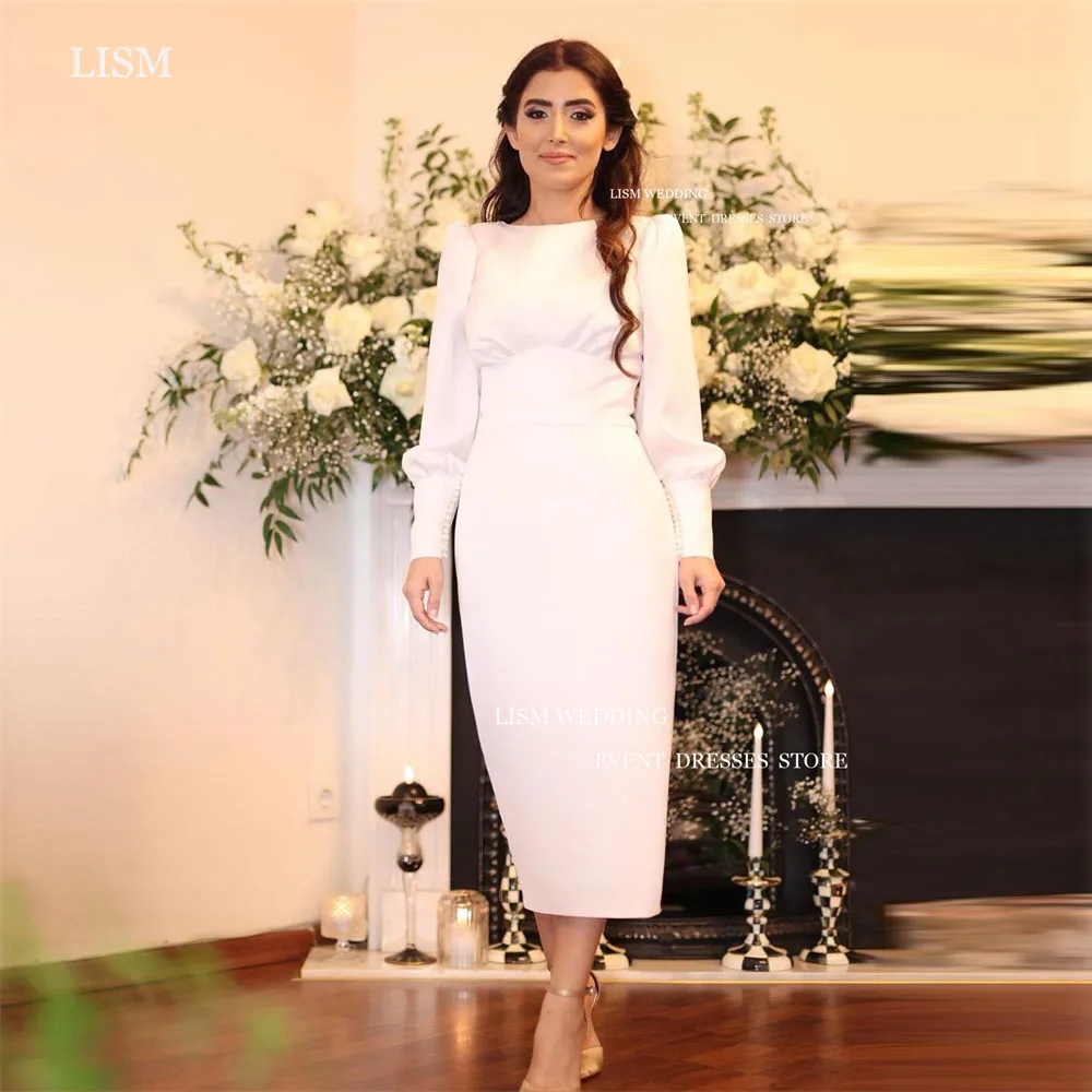 LISM Simple Satin Long Sleeves Evening Dresses O-Neck Mermaid Tea-Length Formal Prom Gowns Elegant Modest Party Dress
LISM Simple Satin Long Sleeves Evening Dresses O-Neck Mermaid Tea-Length Formal Prom Gowns Elegant Modest Party Dress
