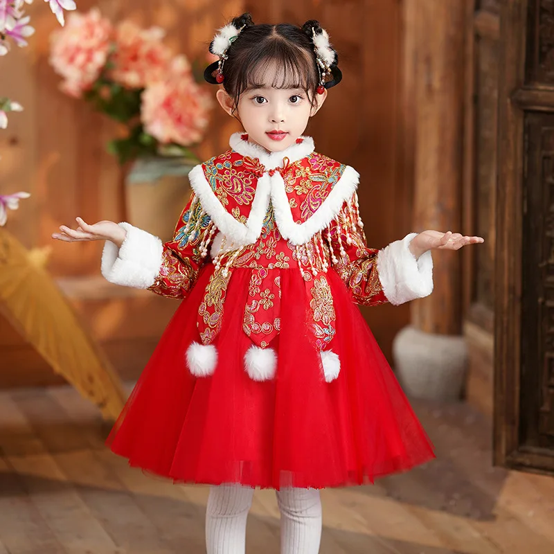 Winter New Girls' Hanfu, Year's Eve, Thickened Children's Tang, Chinese Style Dress, Short Thickened Insulation Long Sleeved Red
Winter New Girls' Hanfu, Year's Eve, Thickened Children's Tang, Chinese Style Dress, Short Thickened Insulation Long Sleeved Red