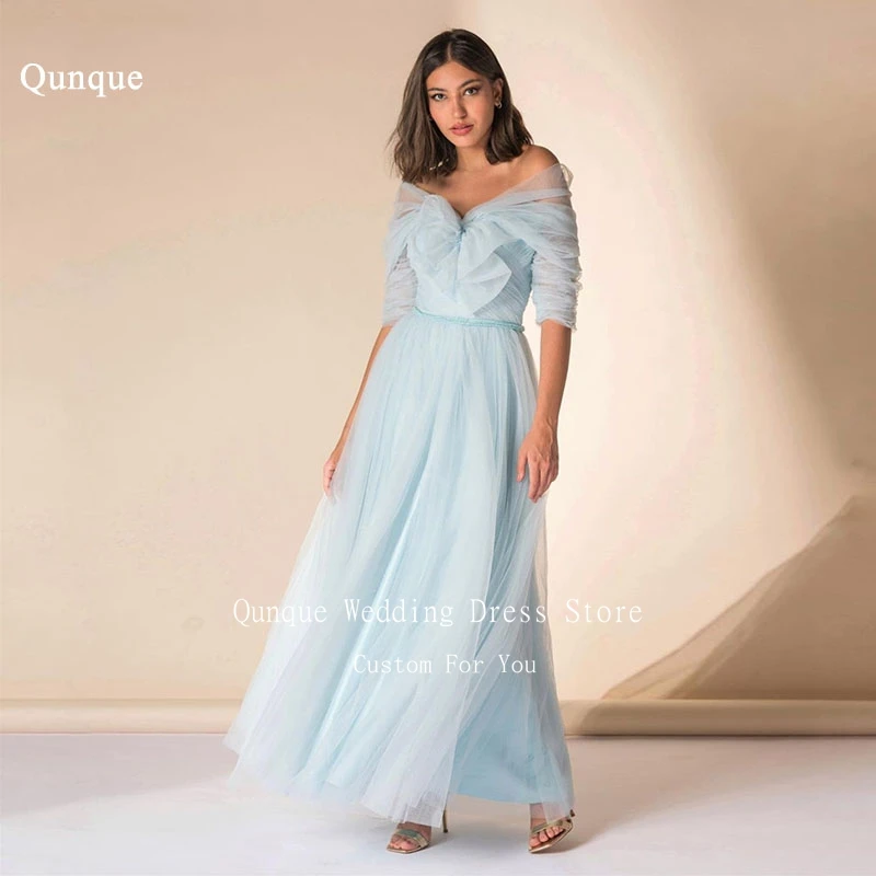 Qunque Sky Blue A-line Tulle Prom Dress Waist Beadings Evening Gowns Customized Luxury Pleat Half Sleeves Vestidos De Fiesta
Qunque Sky Blue A-line Tulle Prom Dress Waist Beadings Evening Gowns Customized Luxury Pleat Half Sleeves Vestidos De Fiesta