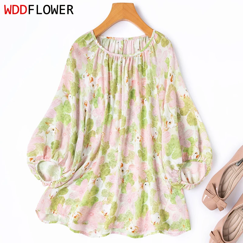 Women Silk Blouse 100% Mulberry Silk Green Rabbits Printed Loose Type Round Neck 3/4 Sleeve Shirt Top Pullover Summer M1690
Women Silk Blouse 100% Mulberry Silk Green Rabbits Printed Loose Type Round Neck 3/4 Sleeve Shirt Top Pullover Summer M1690