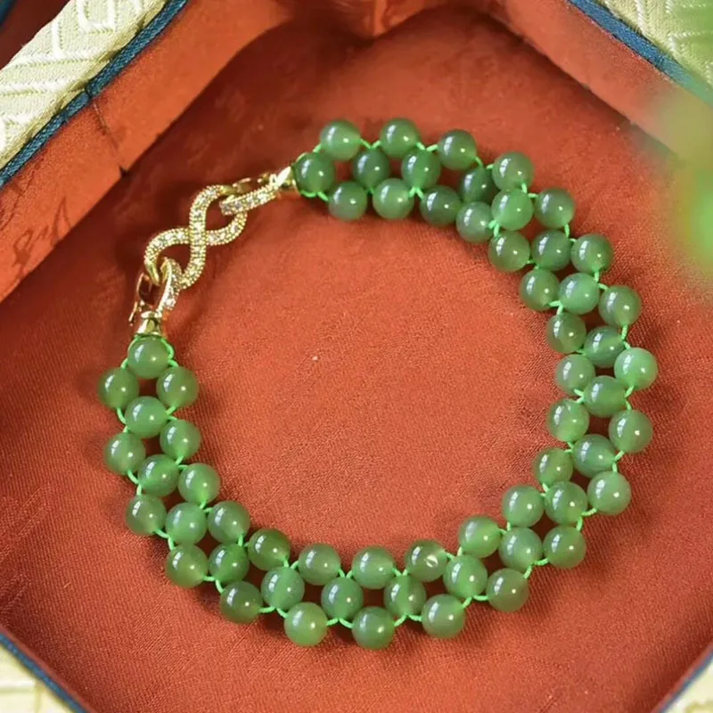 New Hetian And Jasper Hand Sign Braided Bracelet Women Round Bead Jewelry Jade
New Hetian And Jasper Hand Sign Braided Bracelet Women Round Bead Jewelry Jade