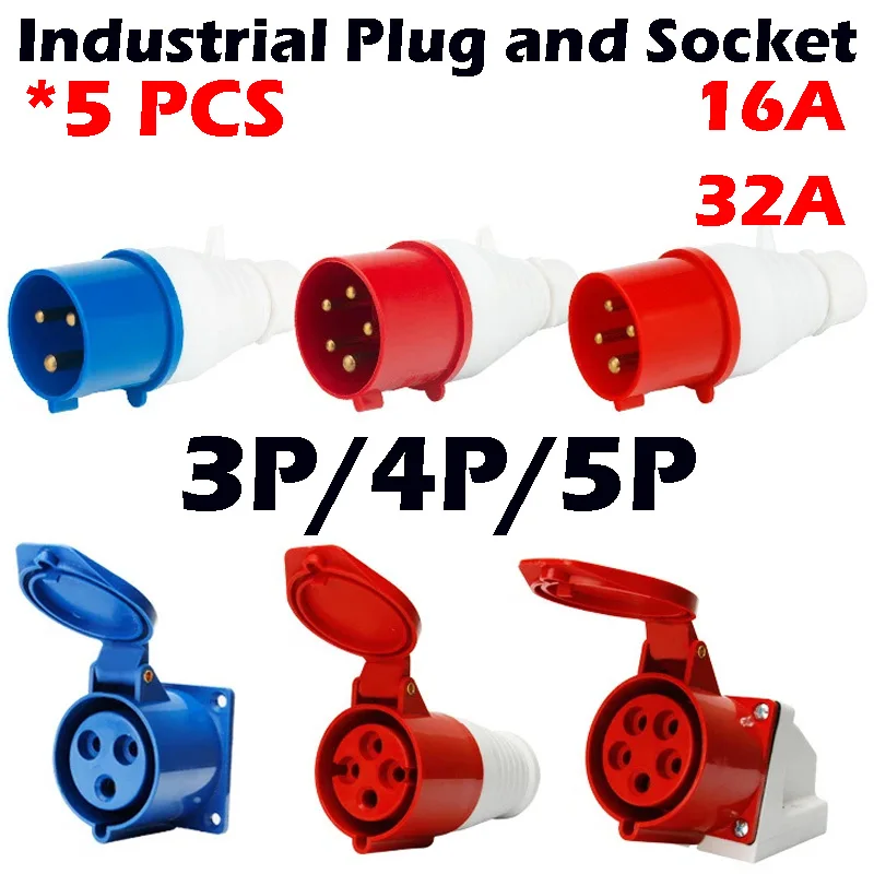 5PCS IP44 Industrial Plug Socket Waterproof Connector 3PIN 4PIN 5PIN 16A/32A Waterproof Electrical Connection Wall Mount Socket
5PCS IP44 Industrial Plug Socket Waterproof Connector 3PIN 4PIN 5PIN 16A/32A Waterproof Electrical Connection Wall Mount Socket