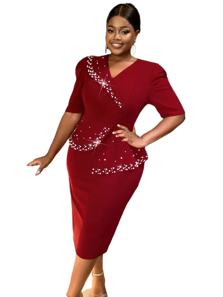 New Women's Wine Diamond Nail Bead Asymmetric Mid Waist Short Sleeve Slimming Midi Dress Sexy Party Club Collar Dresses
New Women's Wine Diamond Nail Bead Asymmetric Mid Waist Short Sleeve Slimming Midi Dress Sexy Party Club Collar Dresses
