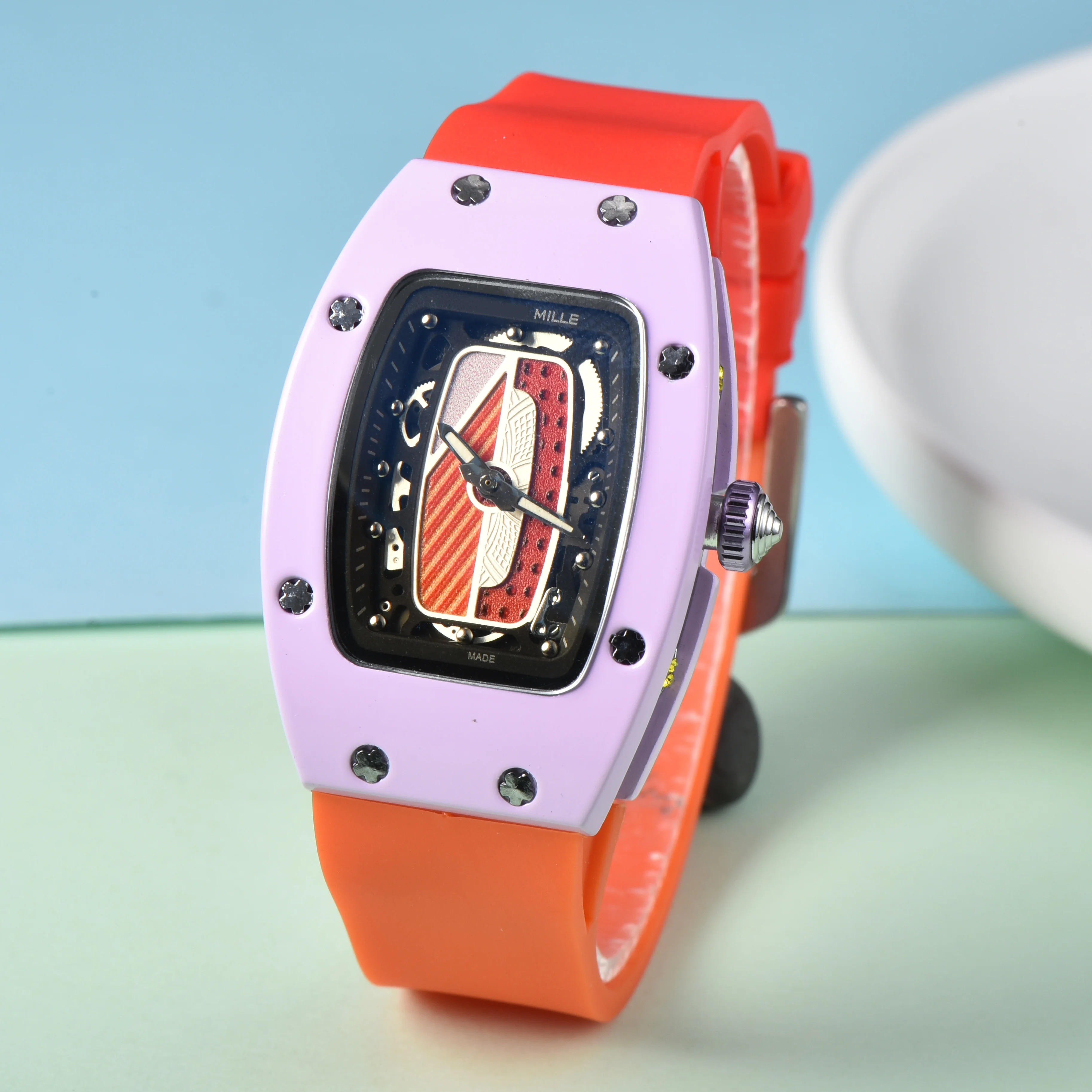 Women's Barrel Shaped Skeleton Watch Colorful Silicone Strap Quartz Wristwatch for Casual Wear Trendy Barrel Skeleton Quartz Watch Women Colorful Silicone Band Fashion Wristwatch
Women's Barrel Shaped Skeleton Watch Colorful Silicone Strap Quartz Wristwatch for Casual Wear Trendy Barrel Skeleton Quartz Watch Women Colorful Silicone Band Fashion Wristwatch