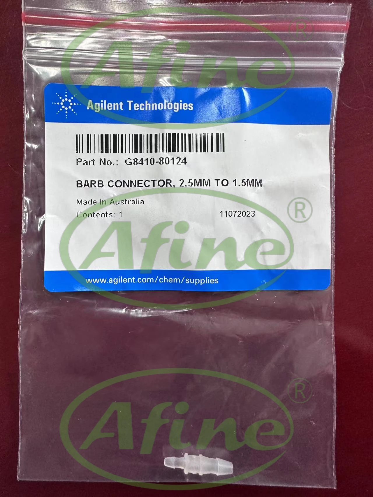 AFINE Agilent G8410-80124 Straight-Through Barb Connector, 2.5 mm to 1.5 mm ID
AFINE Agilent G8410-80124 Straight-Through Barb Connector, 2.5 mm to 1.5 mm ID