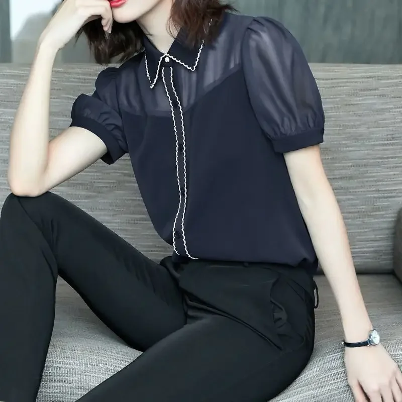 Commute Solid Color Spliced Shirt Korean Female Clothing Turn-down Collar Summer New Fashion Single-breasted Short Sleeve Z129
Commute Solid Color Spliced Shirt Korean Female Clothing Turn-down Collar Summer New Fashion Single-breasted Short Sleeve Z129