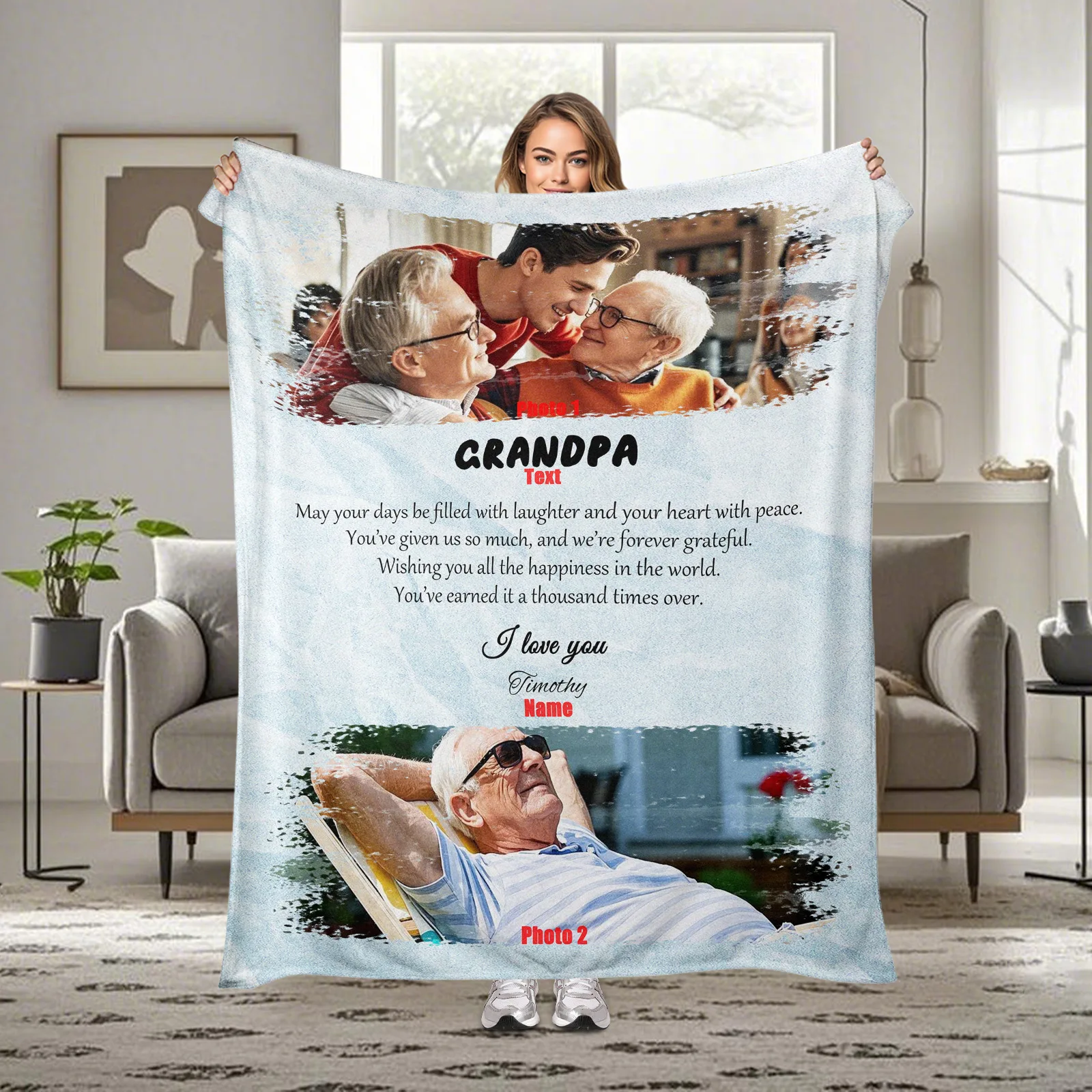 Custom Grandpa Photo Blanket with Family Memories Personalized 'I Love You' Message Gift from Grandson, Keepsake for Birthdays
Custom Grandpa Photo Blanket with Family Memories Personalized 'I Love You' Message Gift from Grandson, Keepsake for Birthdays
