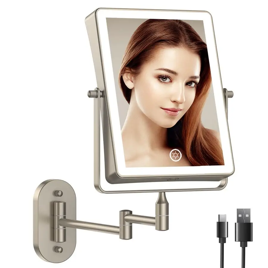 Rechargeable Wall Mounted Makeup Mirror, 8.7 Double Sided Touch Switch 1X 10X Rectangle Magnifying Mirror Wall Mounted, 3 Color
Rechargeable Wall Mounted Makeup Mirror, 8.7 Double Sided Touch Switch 1X 10X Rectangle Magnifying Mirror Wall Mounted, 3 Color