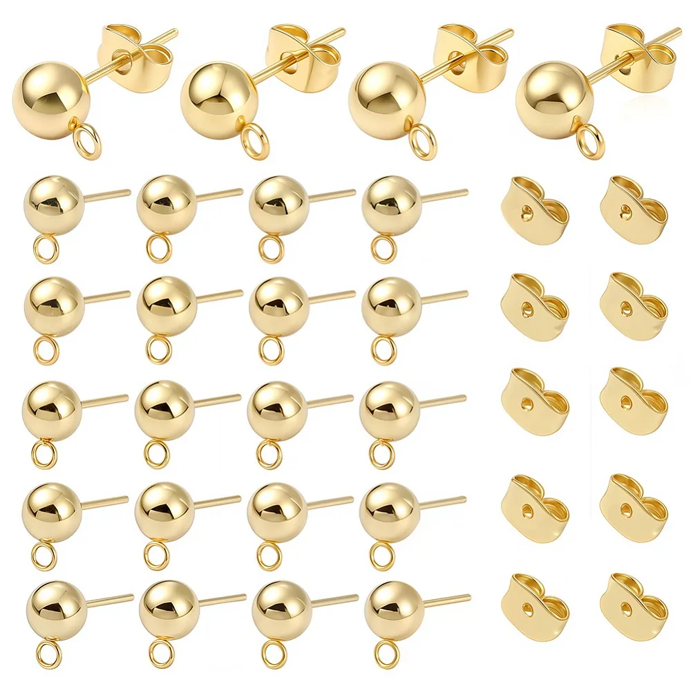 40Pcs 304 Stainless Steel Stud Earring Findings with Loop and Ear Nut/Earring Backs Real 24K Gold Plated 9mm Hole: 1.8mm
40Pcs 304 Stainless Steel Stud Earring Findings with Loop and Ear Nut/Earring Backs Real 24K Gold Plated 9mm Hole: 1.8mm