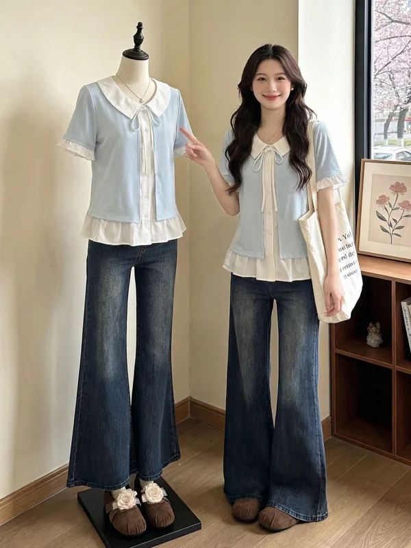 Light Blue Doll Collar Short Sleeve T-Shirt Women's Summer New Style Age Reduction Small Shirt Fake Two-Piece Top Korean Style
Light Blue Doll Collar Short Sleeve T-Shirt Women's Summer New Style Age Reduction Small Shirt Fake Two-Piece Top Korean Style