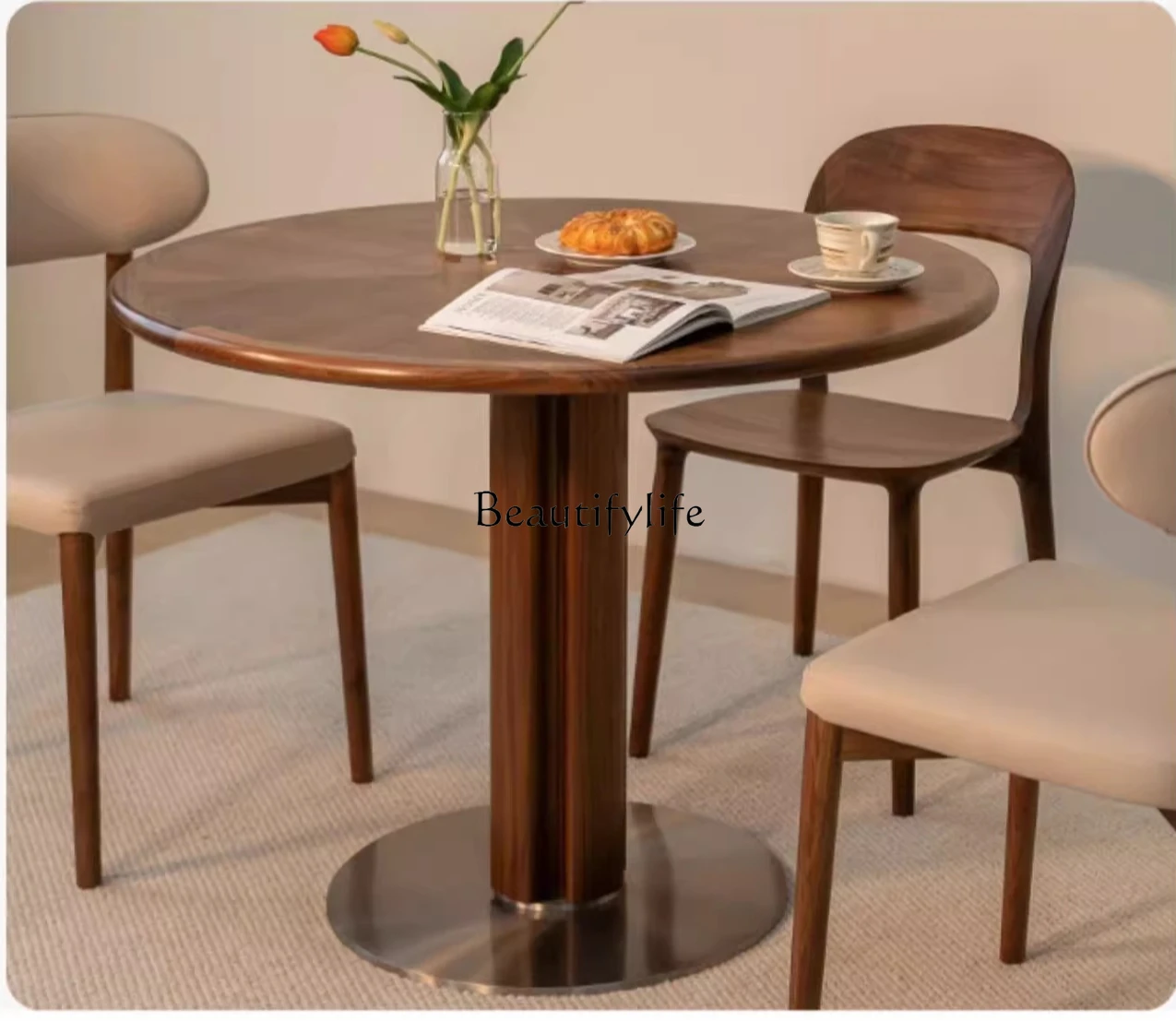 Black walnut medieval dining table Minimalist Chinese round table Solid wood dining table
Black walnut medieval dining table Minimalist Chinese round table Solid wood dining table