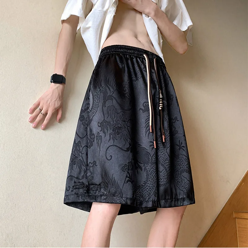 Men's Dragon Pattern Ice Silk Shorts Summer Chinese Style Retro Elastic Waist Drawstring Loose Fashion Jacquard Shorts
Men's Dragon Pattern Ice Silk Shorts Summer Chinese Style Retro Elastic Waist Drawstring Loose Fashion Jacquard Shorts