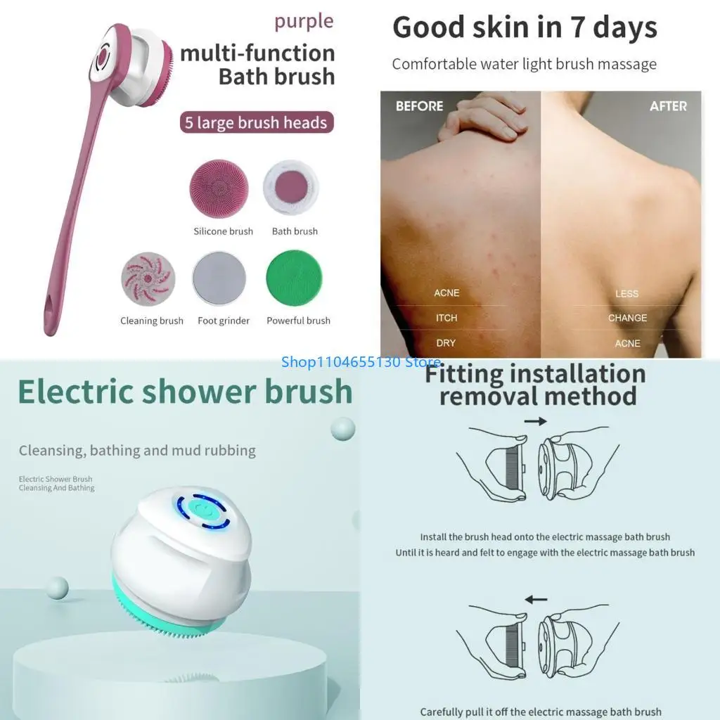 Snap-on Electric Bath Brush Five Different Brush Heads Electric Massage Bath Brush Bath Brush Long Handle Back Scrubbers
Snap-on Electric Bath Brush Five Different Brush Heads Electric Massage Bath Brush Bath Brush Long Handle Back Scrubbers