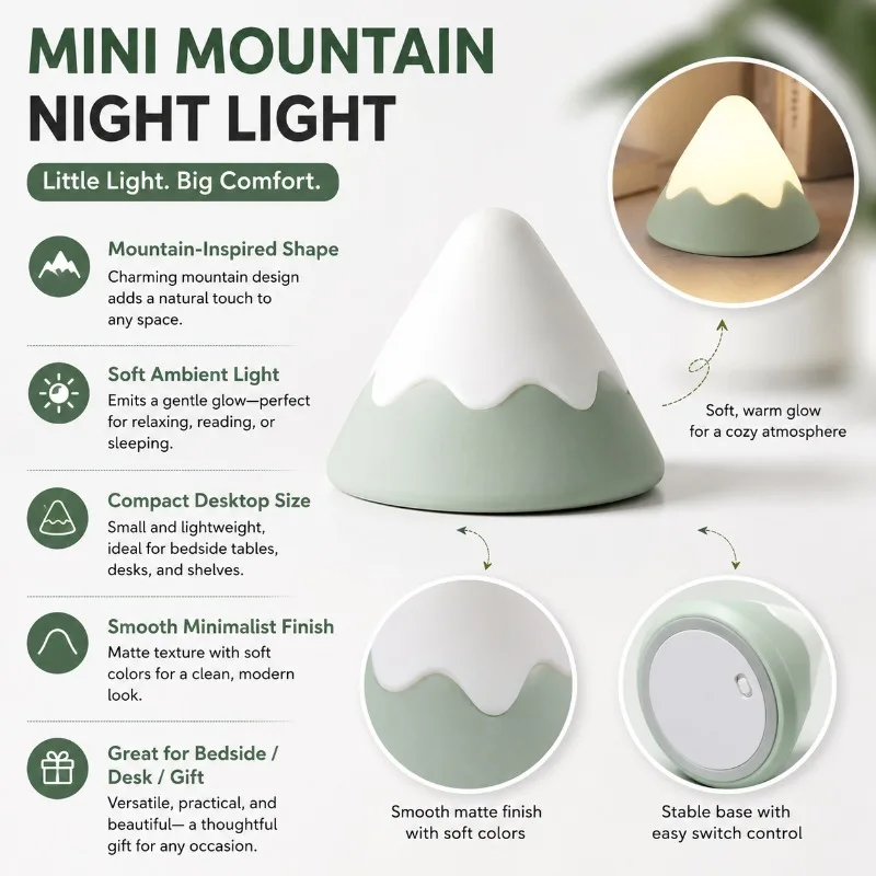 Snow Mountain Sensing Creative Children'S Especially Silicone Night Light Patting Timer Desk Lamp USB Charging LED Bedlight
Snow Mountain Sensing Creative Children'S Especially Silicone Night Light Patting Timer Desk Lamp USB Charging LED Bedlight