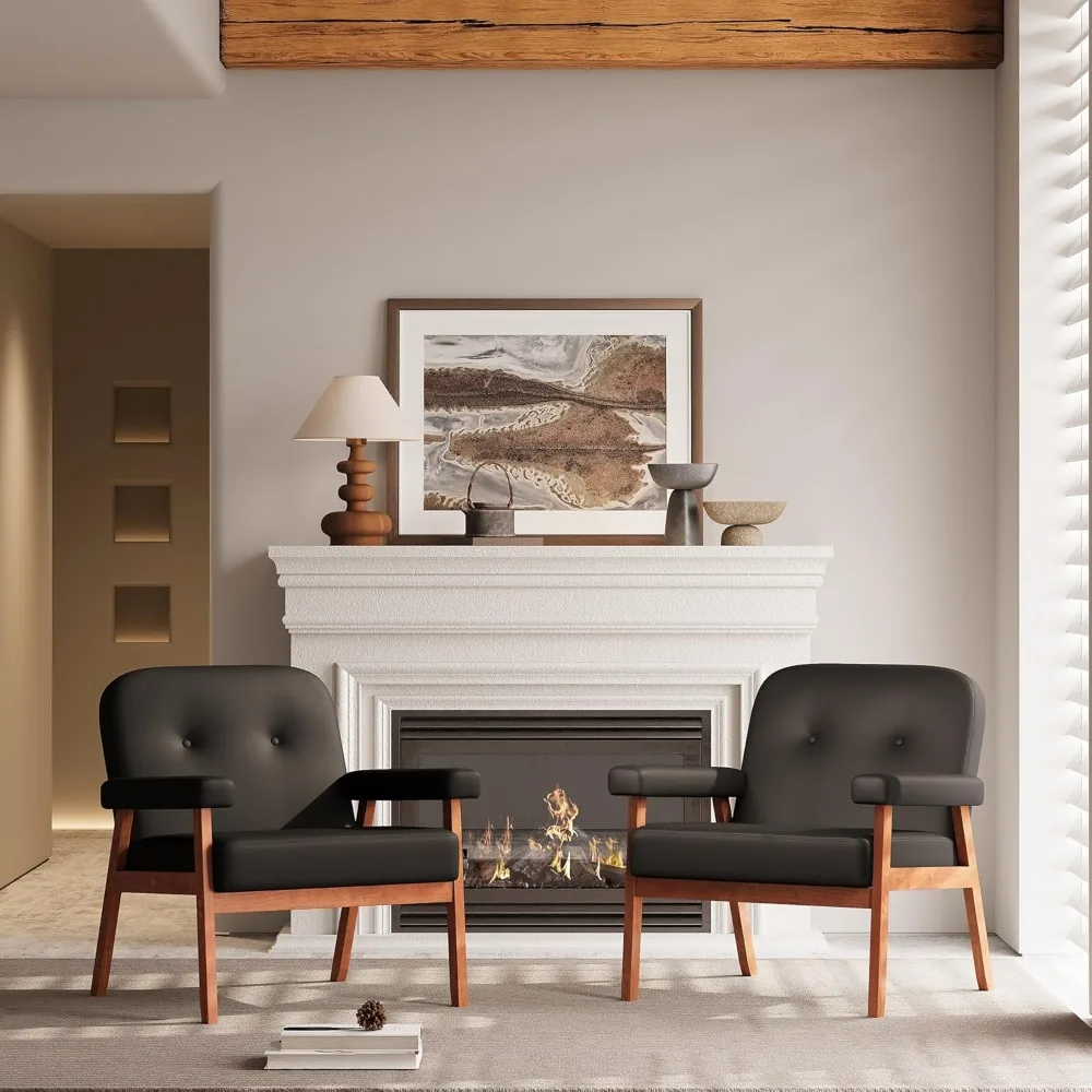 Black Leather Accent Chairs for Office, Mid Century Modern Accent Chairs Set of 2, Small Comfy Arm Chairs for Living
Black Leather Accent Chairs for Office, Mid Century Modern Accent Chairs Set of 2, Small Comfy Arm Chairs for Living