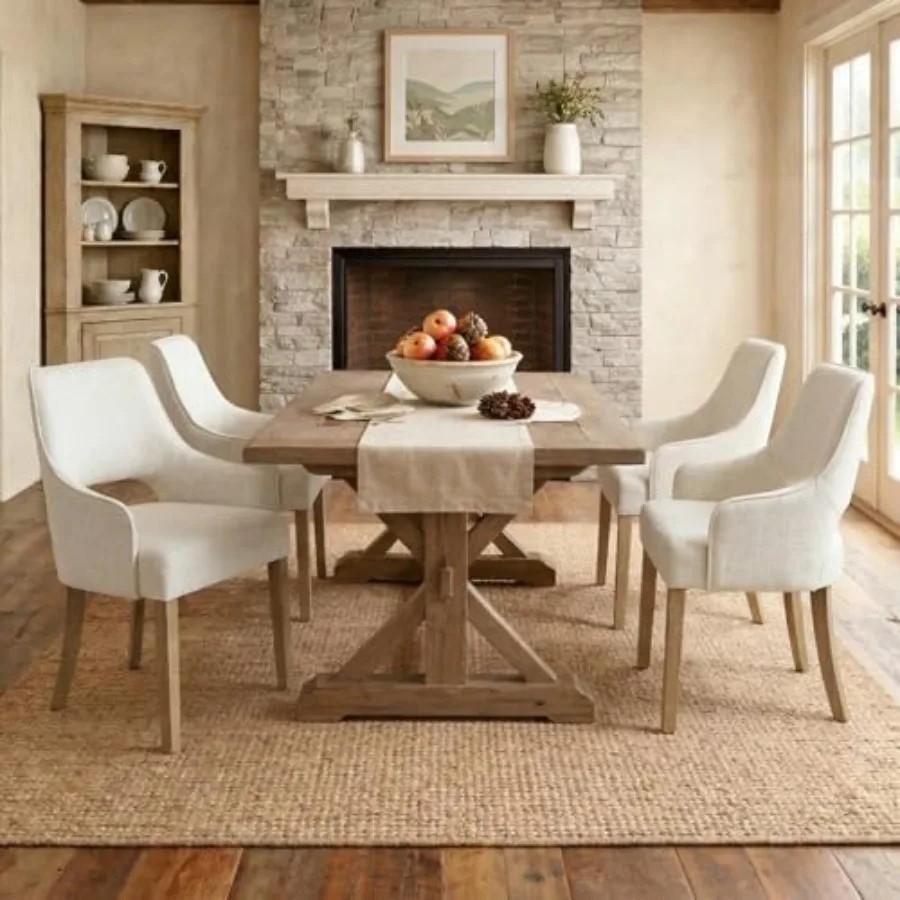 Farmhouse Upholstered Linen Dining Set of, Cream Fabric Dining Room Chairs with Arms, Solid Wood Kitchen Side Chairs for Dining
Farmhouse Upholstered Linen Dining Set of, Cream Fabric Dining Room Chairs with Arms, Solid Wood Kitchen Side Chairs for Dining