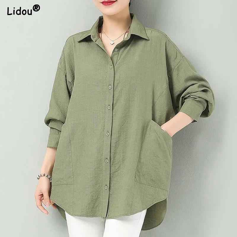 Women's Clothing Elbow Sleeve Solid Loose Elegant Intellectual Turn-down Collar Button Patchwork Pockets Fashion Casual Blouses
Women's Clothing Elbow Sleeve Solid Loose Elegant Intellectual Turn-down Collar Button Patchwork Pockets Fashion Casual Blouses