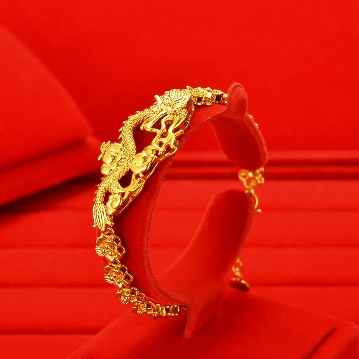 Luxury 24K 9999 Pure Gold high quality dragon and phoenix bracelet wedding gold shop with women
Luxury 24K 9999 Pure Gold high quality dragon and phoenix bracelet wedding gold shop with women