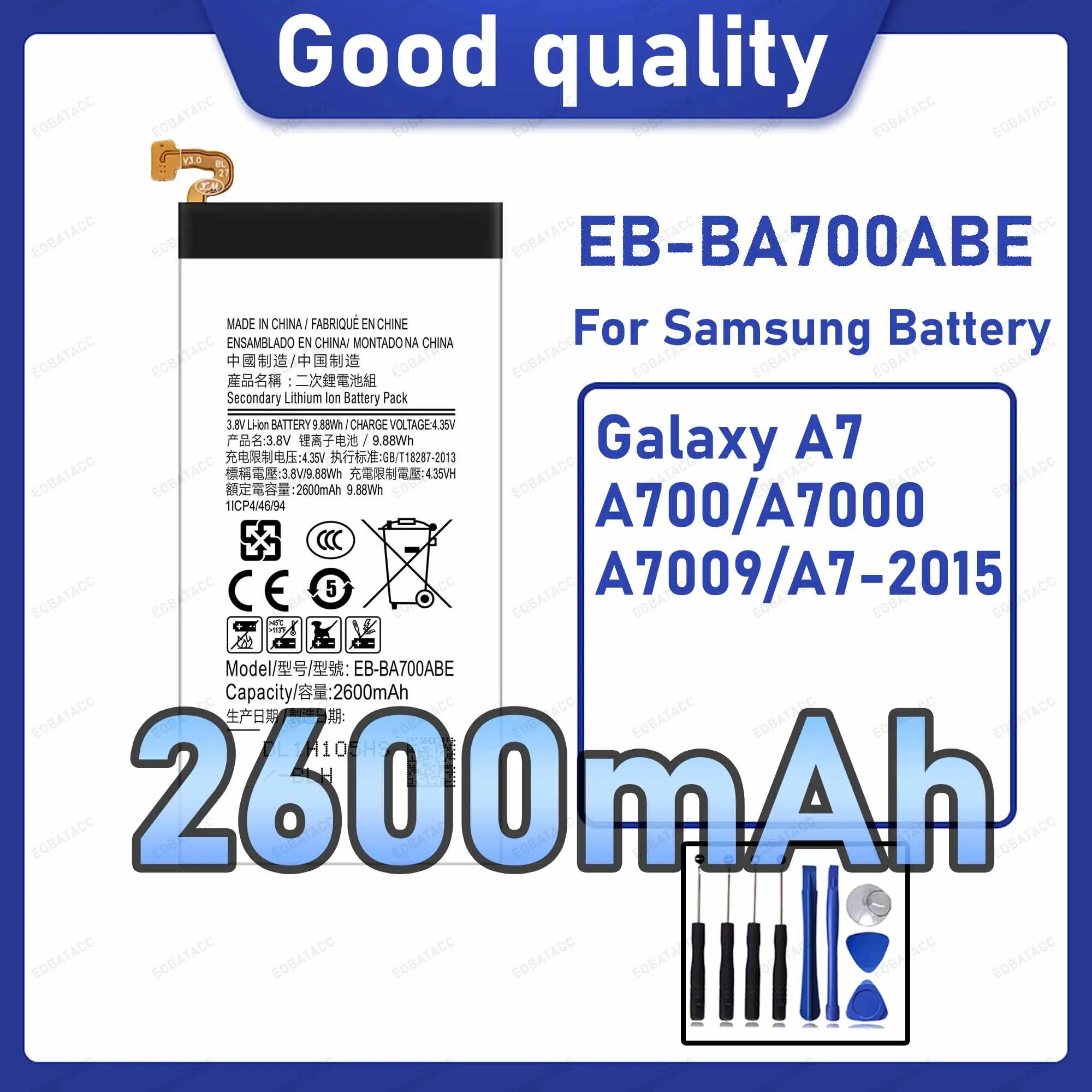 2600mAh EB-BA700ABE Replacement Battery for Samsung Galaxy A7/A700 with Repair Tools Kit
2600mAh EB-BA700ABE Replacement Battery for Samsung Galaxy A7/A700 with Repair Tools Kit