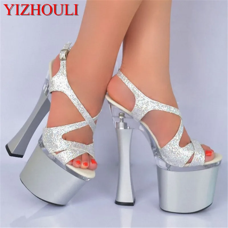 Shiny silver 18 cm sexy ultra high heel pole dancing show/star/model party dance shoes
Shiny silver 18 cm sexy ultra high heel pole dancing show/star/model party dance shoes