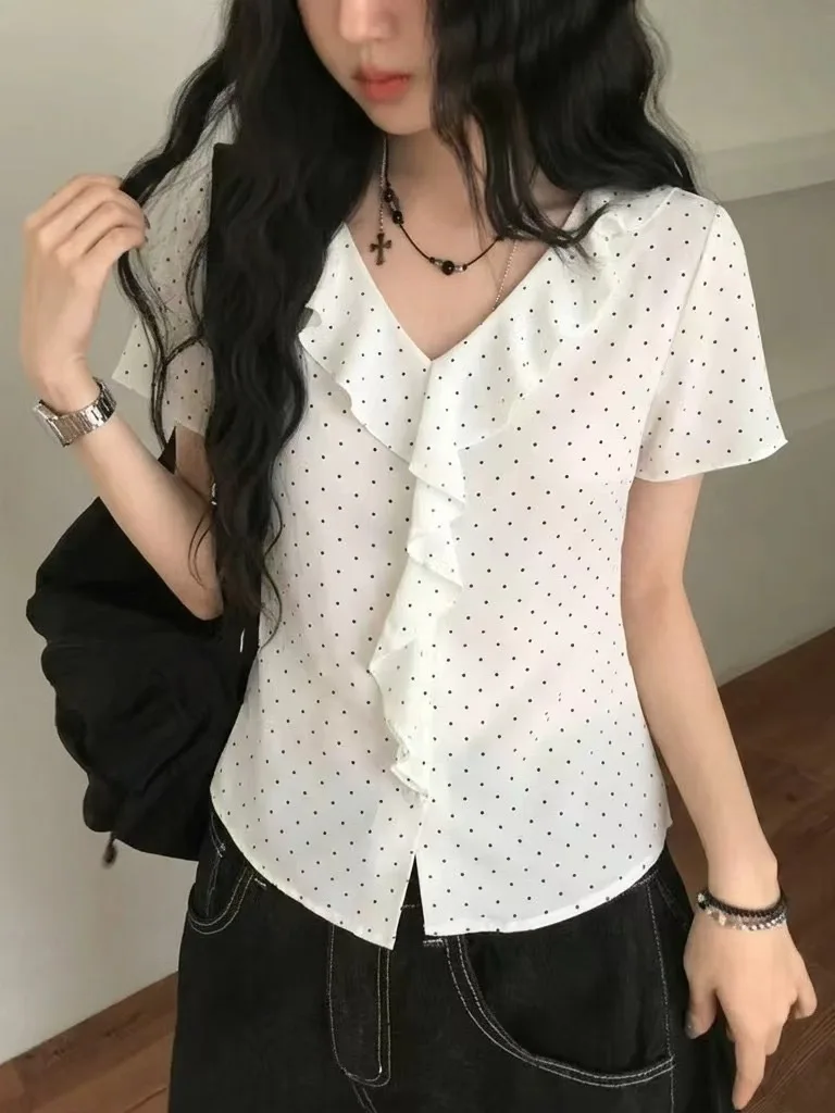 Fashionable Comfortable Polka Dot Slimming Shirt New Arrival Women's Elegant Versatile Citywalk Summer Short Sleeve Blouse
Fashionable Comfortable Polka Dot Slimming Shirt New Arrival Women's Elegant Versatile Citywalk Summer Short Sleeve Blouse